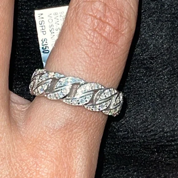 14k white gold vermeil VVS diamond cuban ring, 2 carat moissanite diamond ring - Picture 7 of 8